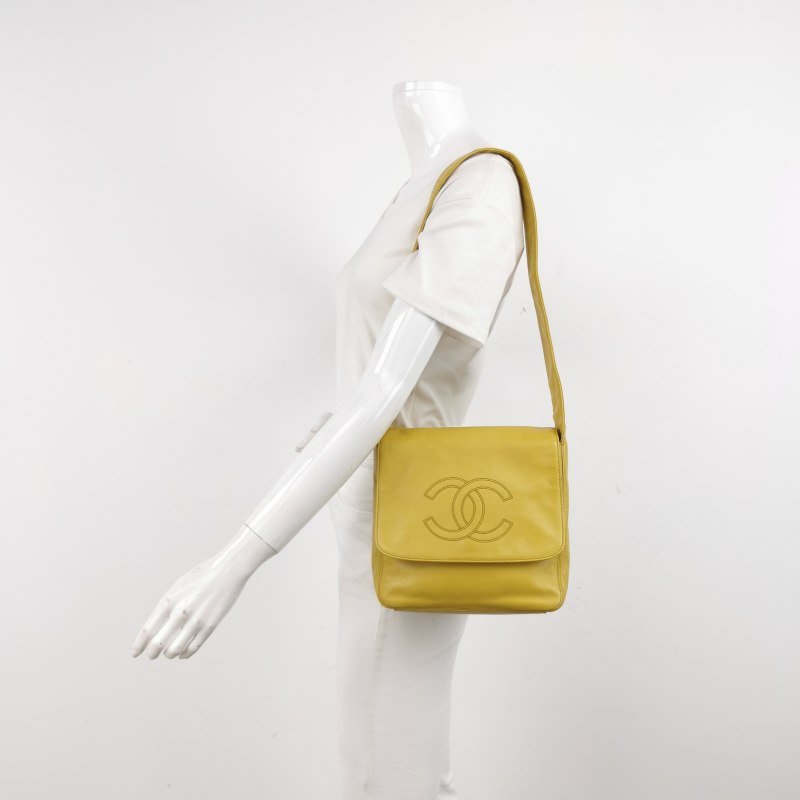 Chanel 羊皮 純色 雙C Logo 翻蓋 中古 單肩包-1