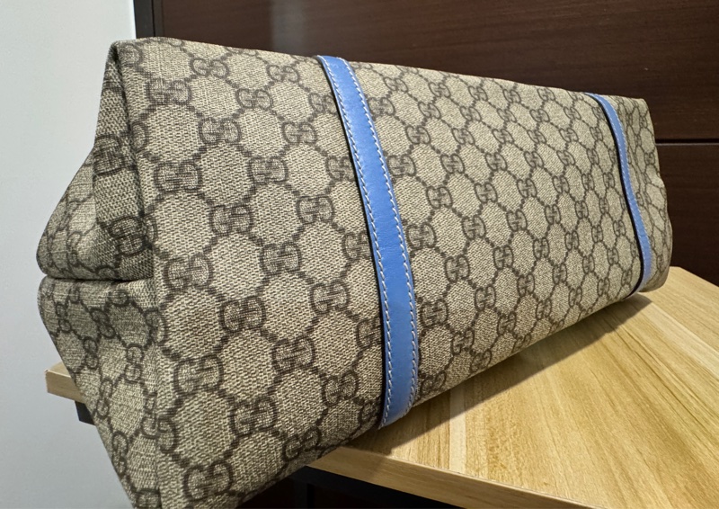 專櫃正品 GUCCI 古馳197954 藍邊GG紋 PVC TOTE 精品包 托特包 肩背包 購物包-4