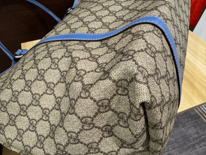 專櫃正品 GUCCI 古馳197954 藍邊GG紋 PVC TOTE 精品包 托特包 肩背包 購物包-10