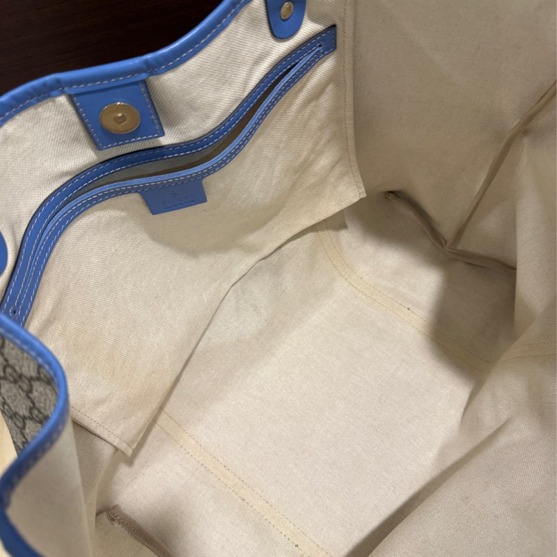 專櫃正品 GUCCI 古馳197954 藍邊GG紋 PVC TOTE 精品包 托特包 肩背包 購物包-11