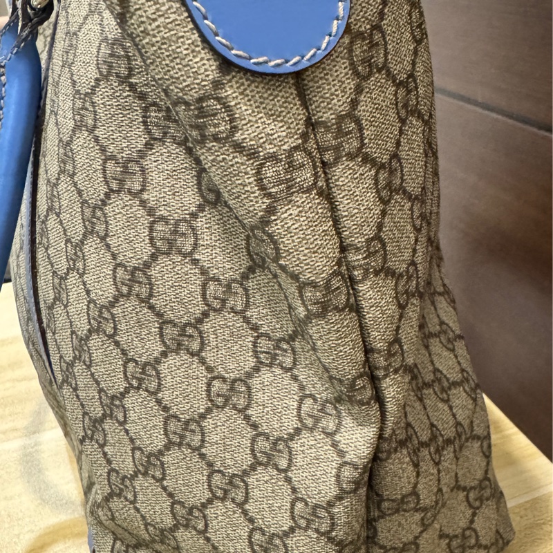 專櫃正品 GUCCI 古馳197954 藍邊GG紋 PVC TOTE 精品包 托特包 肩背包 購物包-15
