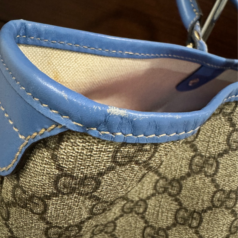 專櫃正品 GUCCI 古馳197954 藍邊GG紋 PVC TOTE 精品包 托特包 肩背包 購物包-18