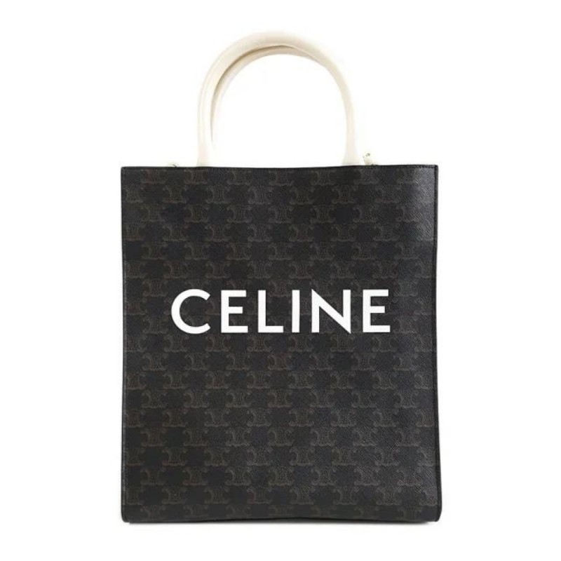 CELINE 小號老花凱旋門白手柄tote琴譜包 手提包 肩背包 底長約28cm-0