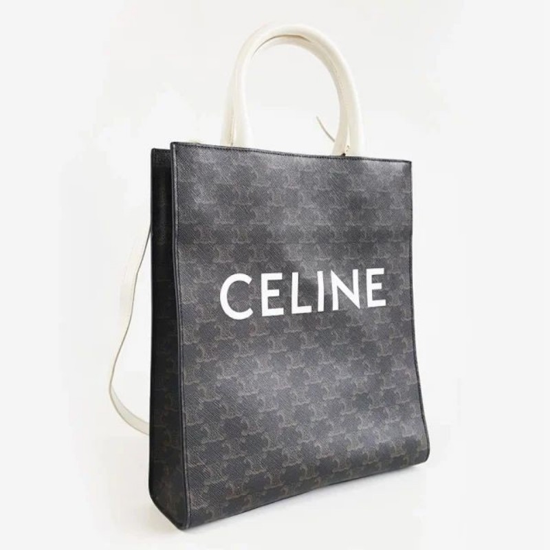 CELINE 小號老花凱旋門白手柄tote琴譜包 手提包 肩背包 底長約28cm-3