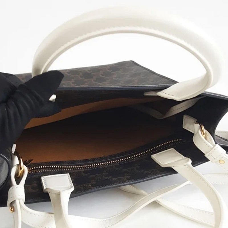CELINE 小號老花凱旋門白手柄tote琴譜包 手提包 肩背包 底長約28cm-6