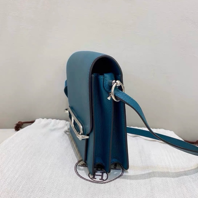 Hermes愛馬仕 mini roulis 豬鼻子19 松石藍色 銀扣 D刻-4