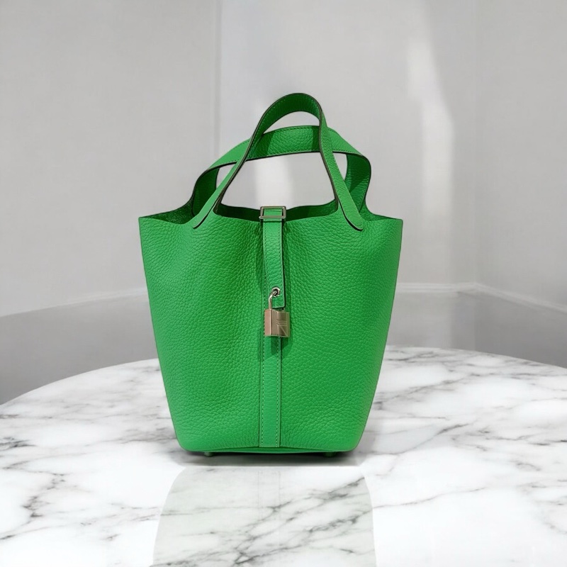 莉亞精品♡ Hermes 菜籃18綠 U刻99新美包-0