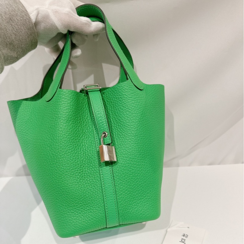 莉亞精品♡ Hermes 菜籃18綠 U刻99新美包-2