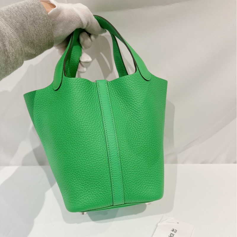 莉亞精品♡ Hermes 菜籃18綠 U刻99新美包-3