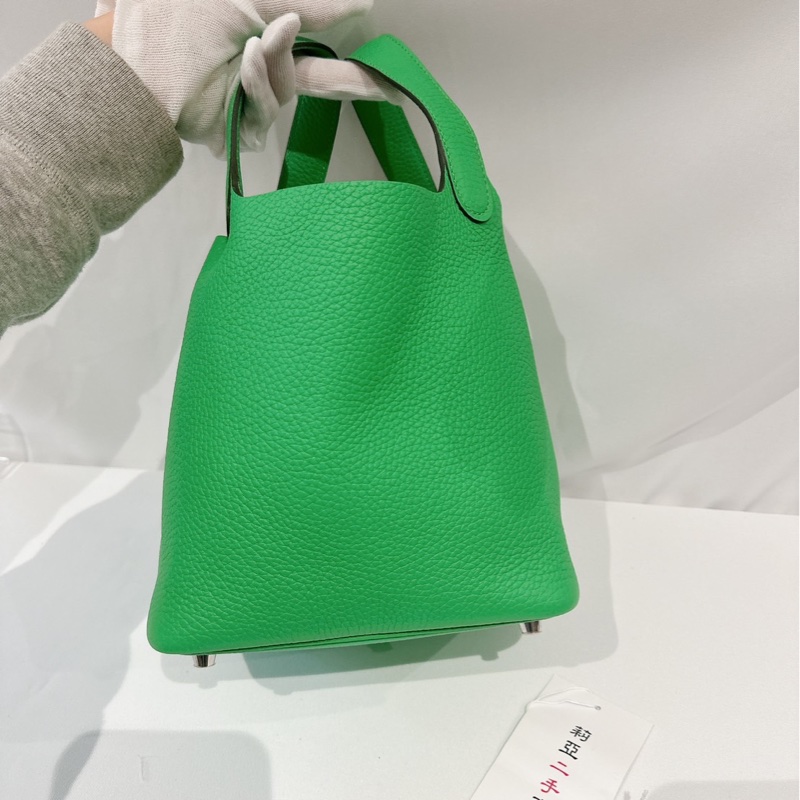 莉亞精品♡ Hermes 菜籃18綠 U刻99新美包-4