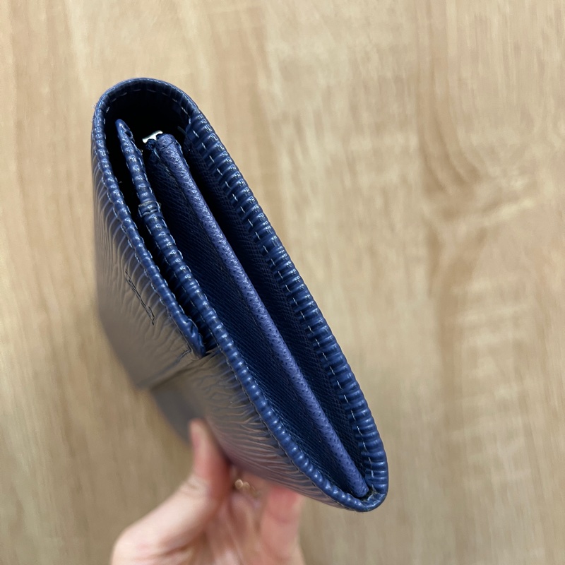 LV 藍Epi牛皮銀釦下蓋6卡長夾M6359G-2