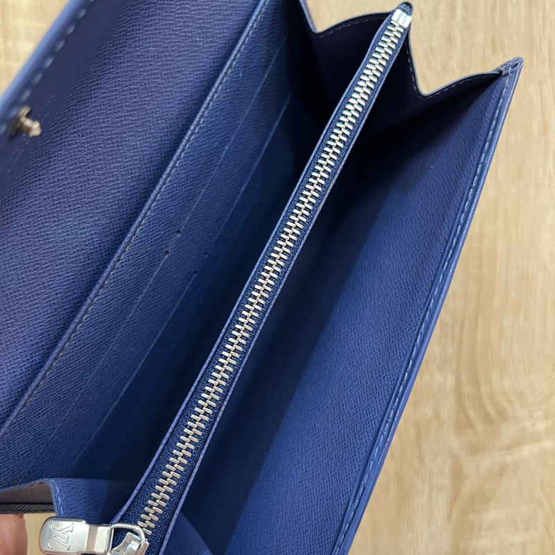 LV 藍Epi牛皮銀釦下蓋6卡長夾M6359G-11