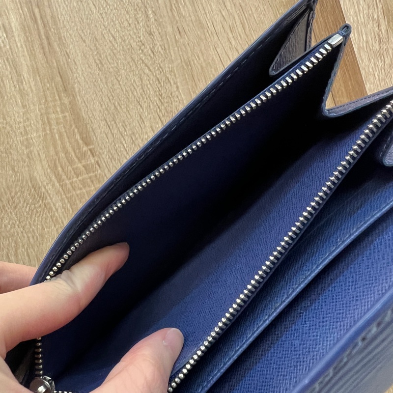 LV 藍Epi牛皮銀釦下蓋6卡長夾M6359G-15