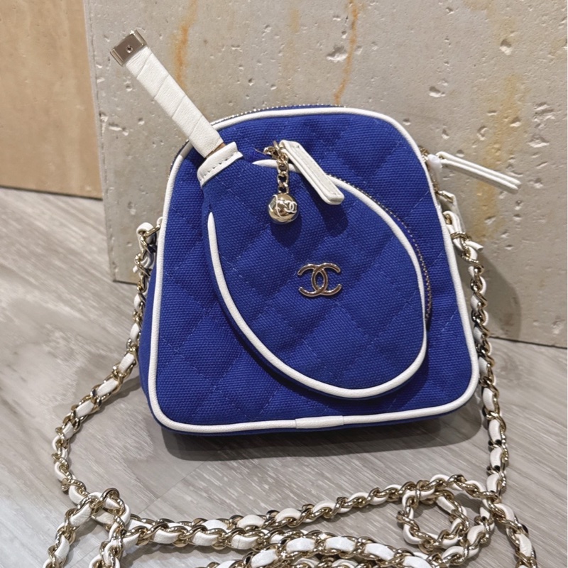 CHANEL 藍色網球拍 mini 包斜背包 新款雷標-0