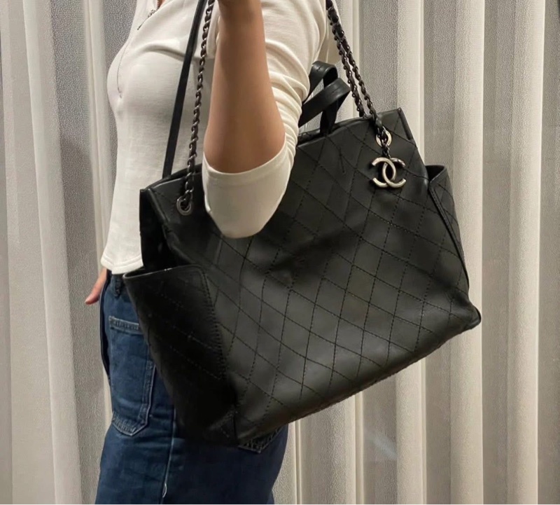 香奈兒Chanel 黑銀牛皮外縫托特包 手提包 公文包 肩背包 斜背包 心頭🖤-19