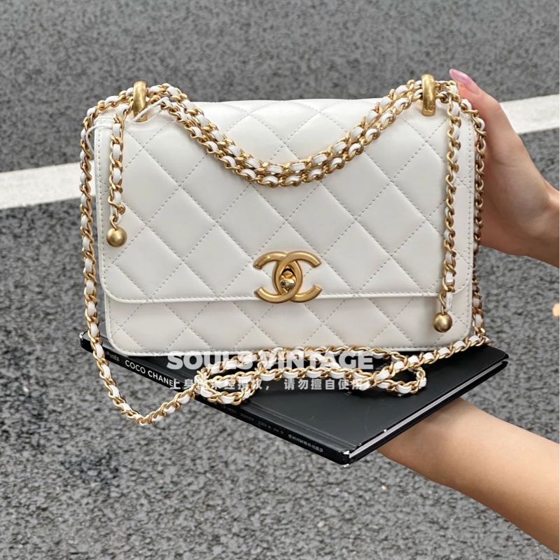 #全網最低 #全新帶膜 香奈兒白金雙金珠鏈條包 多種背法肩帶🉑調-0