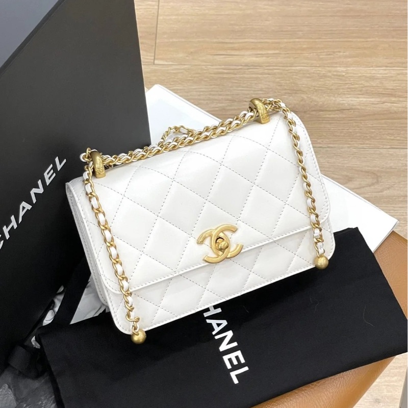#全網最低 #全新帶膜 香奈兒白金雙金珠鏈條包 多種背法肩帶🉑調-1