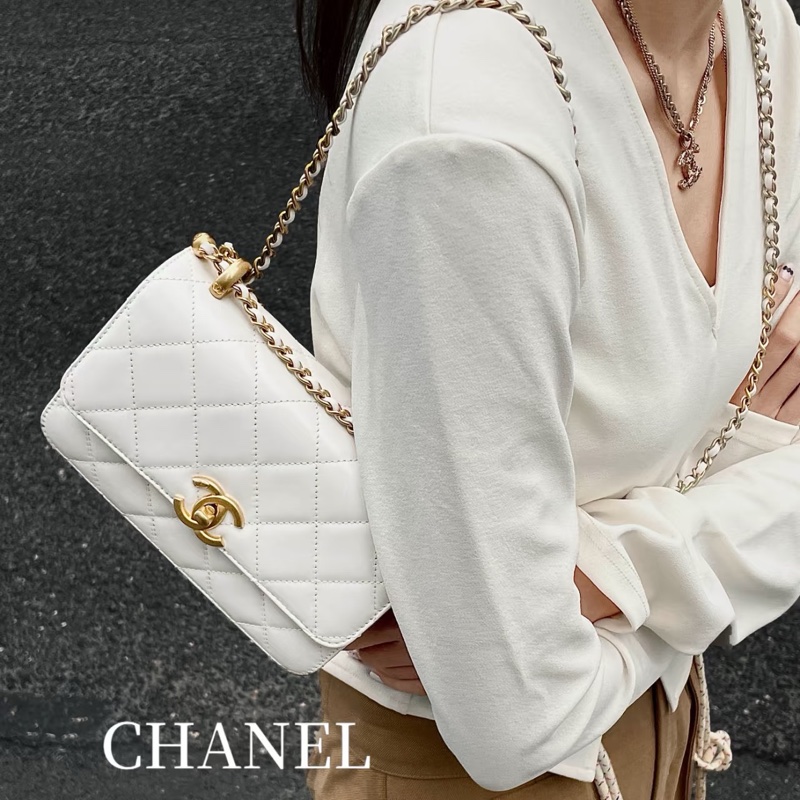 #全網最低 #全新帶膜 香奈兒白金雙金珠鏈條包 多種背法肩帶🉑調-4