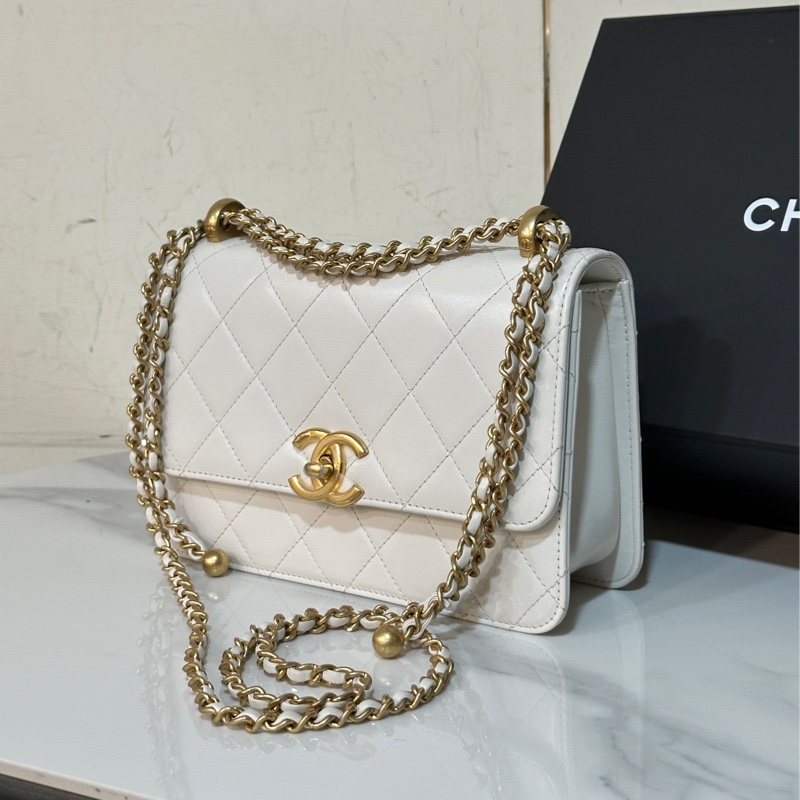 #全網最低 #全新帶膜 香奈兒白金雙金珠鏈條包 多種背法肩帶🉑調-9