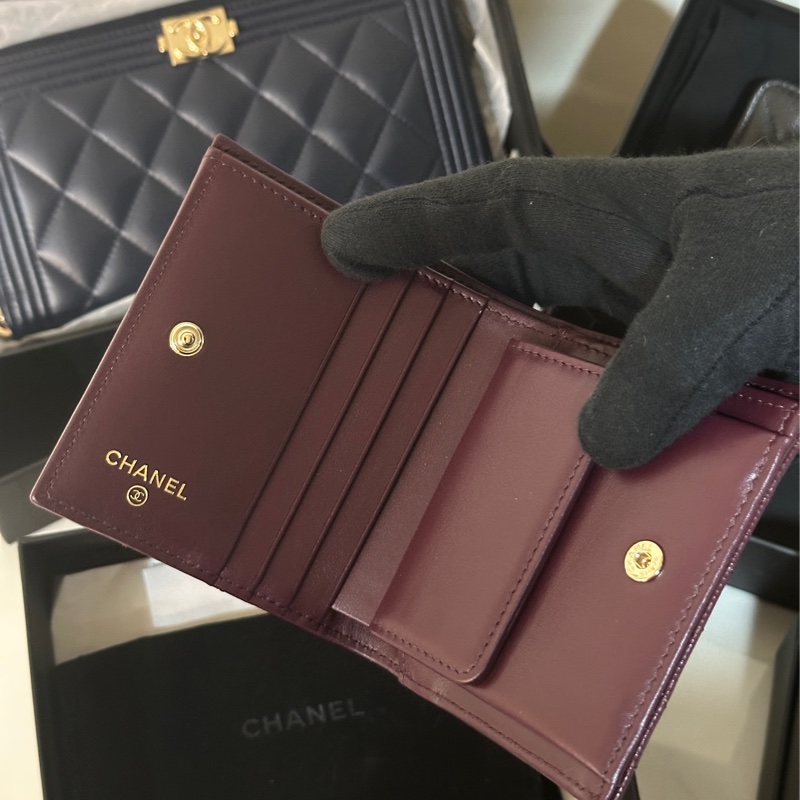 #近新閒置 #全配🉑送禮 香奈兒荔枝皮酒紅對開短夾🈶零錢袋/鈔票層-5