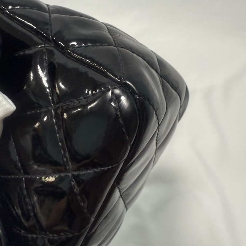 CHANEL香奈兒 CF 大mini 銀扣 菱格紋皮穿鏈 漆皮 口蓋包 肩背包斜背包 17開-10