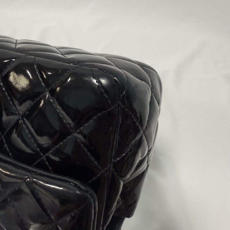 CHANEL香奈兒 CF 大mini 銀扣 菱格紋皮穿鏈 漆皮 口蓋包 肩背包斜背包 17開-12