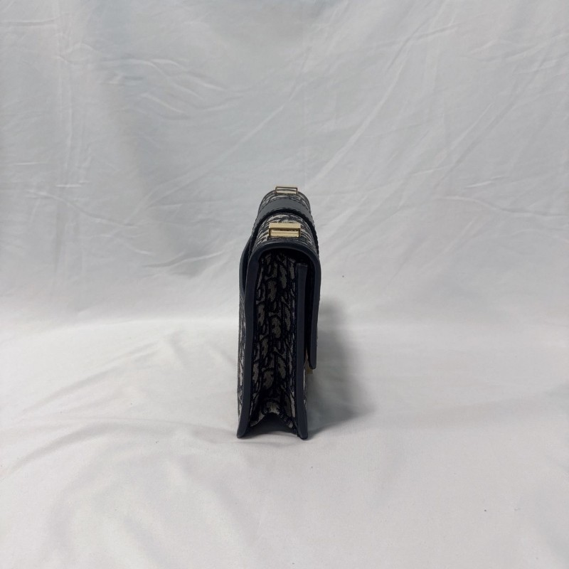 DIOR迪奧 30 Montaigne Oblique老花刺繡蒙田包盒子包藍色 小號 肩背包 斜背包-4