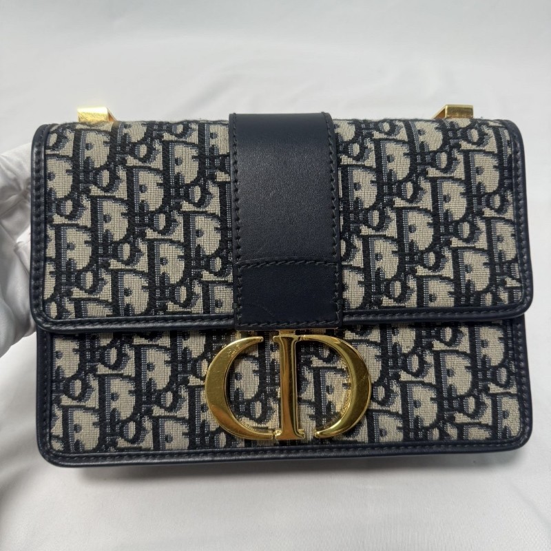 DIOR迪奧 30 Montaigne Oblique老花刺繡蒙田包盒子包藍色 小號 肩背包 斜背包-8