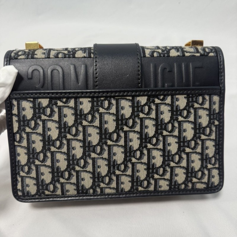 DIOR迪奧 30 Montaigne Oblique老花刺繡蒙田包盒子包藍色 小號 肩背包 斜背包-9