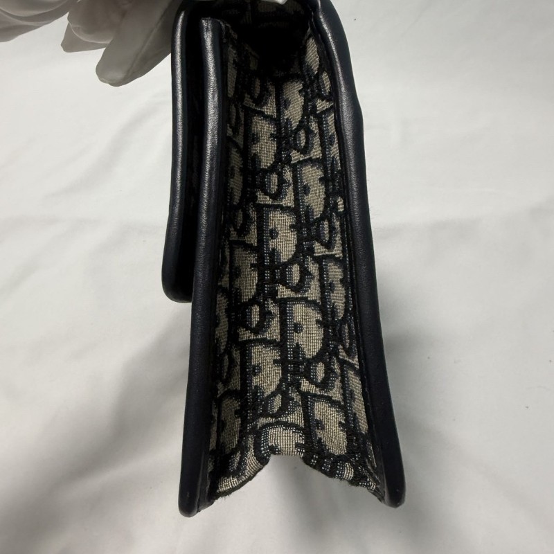 DIOR迪奧 30 Montaigne Oblique老花刺繡蒙田包盒子包藍色 小號 肩背包 斜背包-10