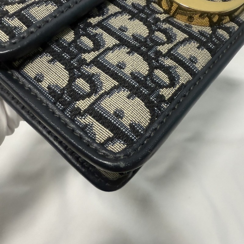 DIOR迪奧 30 Montaigne Oblique老花刺繡蒙田包盒子包藍色 小號 肩背包 斜背包-14