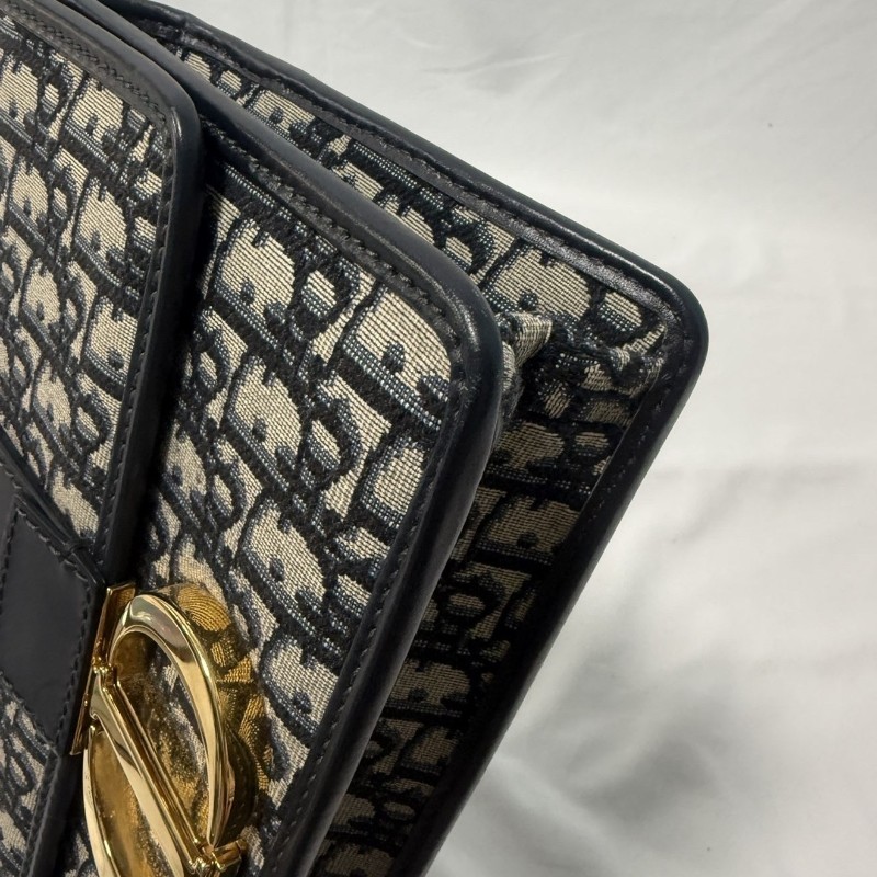 DIOR迪奧 30 Montaigne Oblique老花刺繡蒙田包盒子包藍色 小號 肩背包 斜背包-15