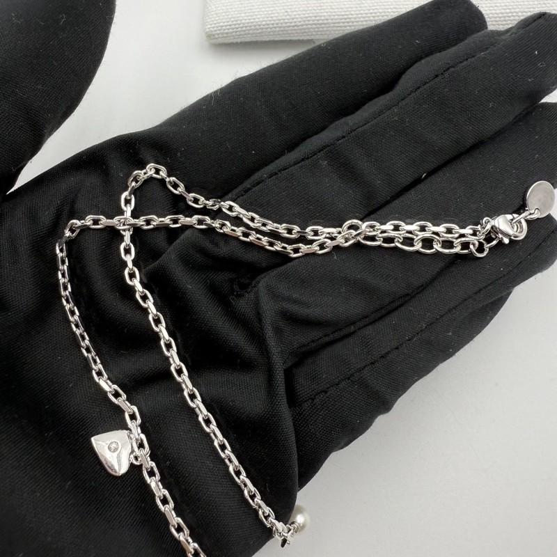 DIOR迪奧 Lucky系列 徽標設計 樹脂珍珠 項鍊 男女同款情侶款 銀色-8