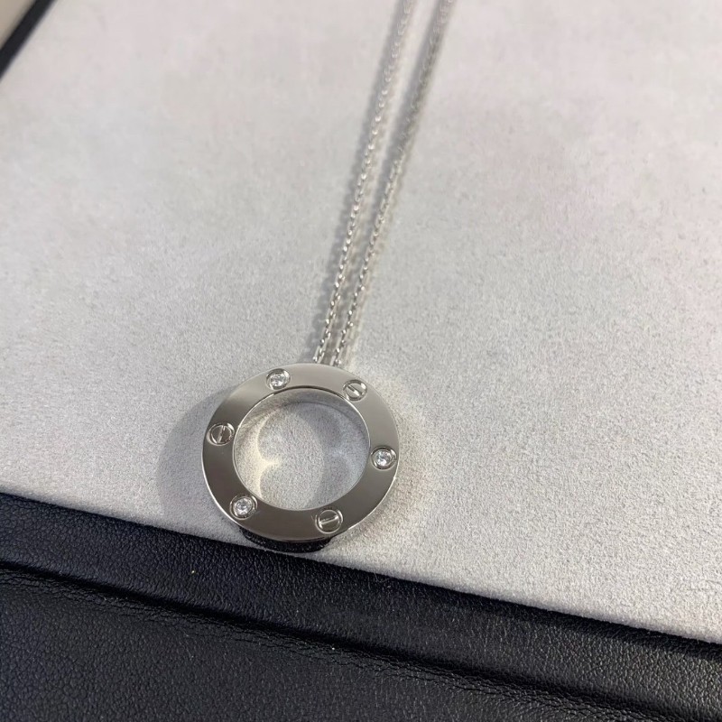 CARTIER卡地亞 Love項鍊系列 白金 大餅三鑽 18k白金-3