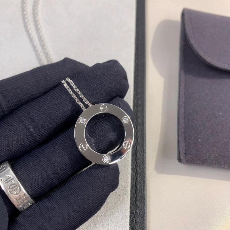 CARTIER卡地亞 Love項鍊系列 白金 大餅三鑽 18k白金-4