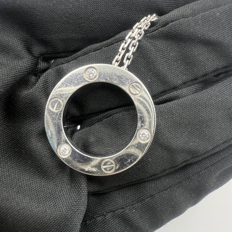 CARTIER卡地亞 Love項鍊系列 白金 大餅三鑽 18k白金-6