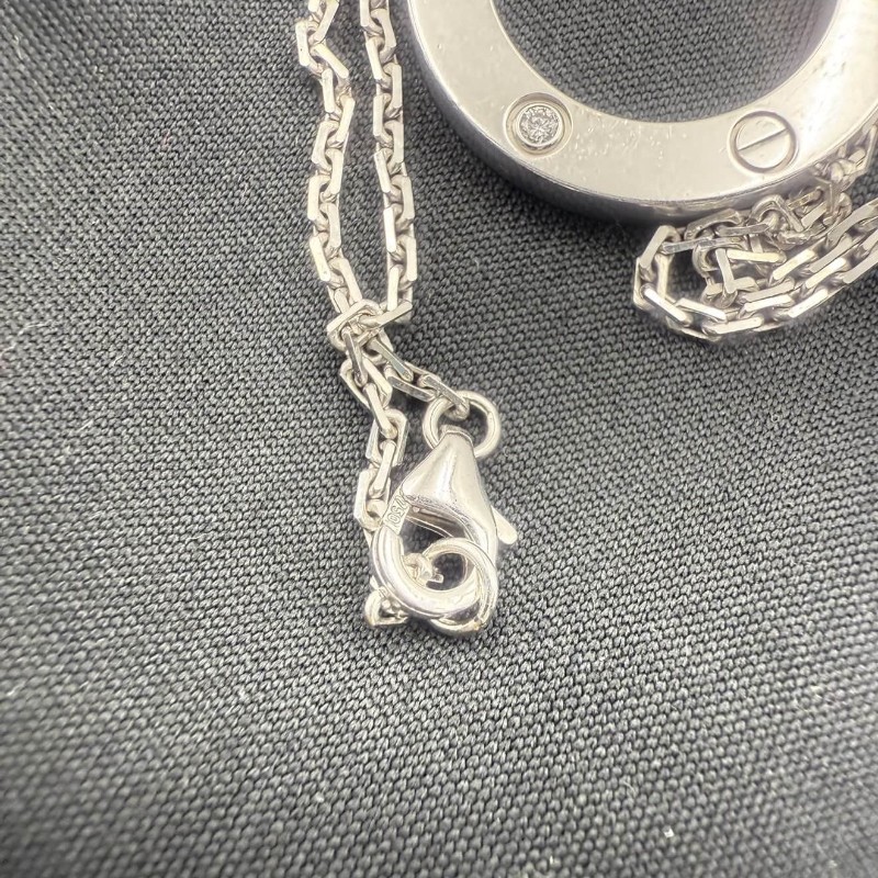 CARTIER卡地亞 Love項鍊系列 白金 大餅三鑽 18k白金-11