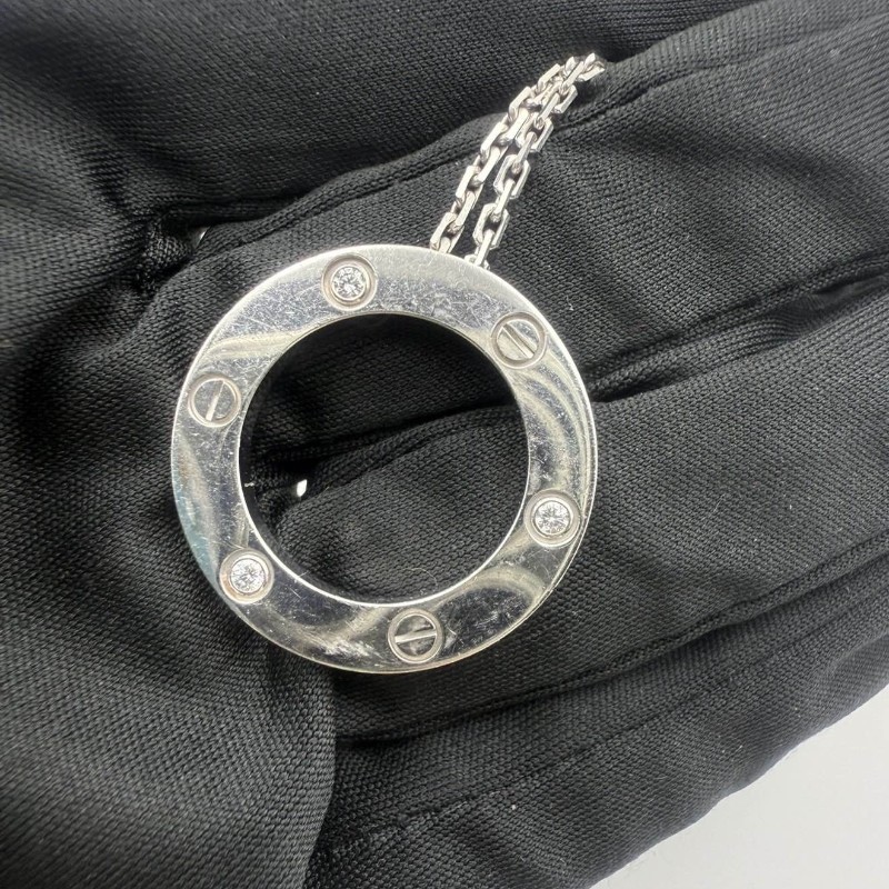 CARTIER卡地亞 Love項鍊系列 白金 大餅三鑽 18k白金-12