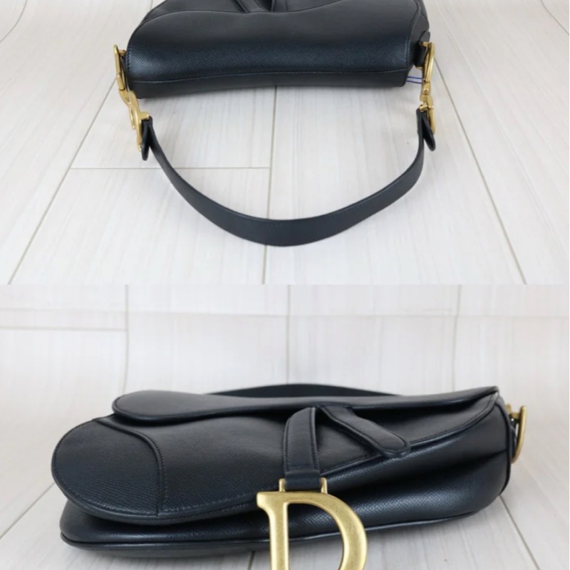 「JL精品代購」 97新 Dior全皮黑色金扣中號馬鞍包-4