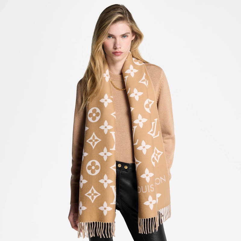 LV 羊毛圍巾 奶茶色-7