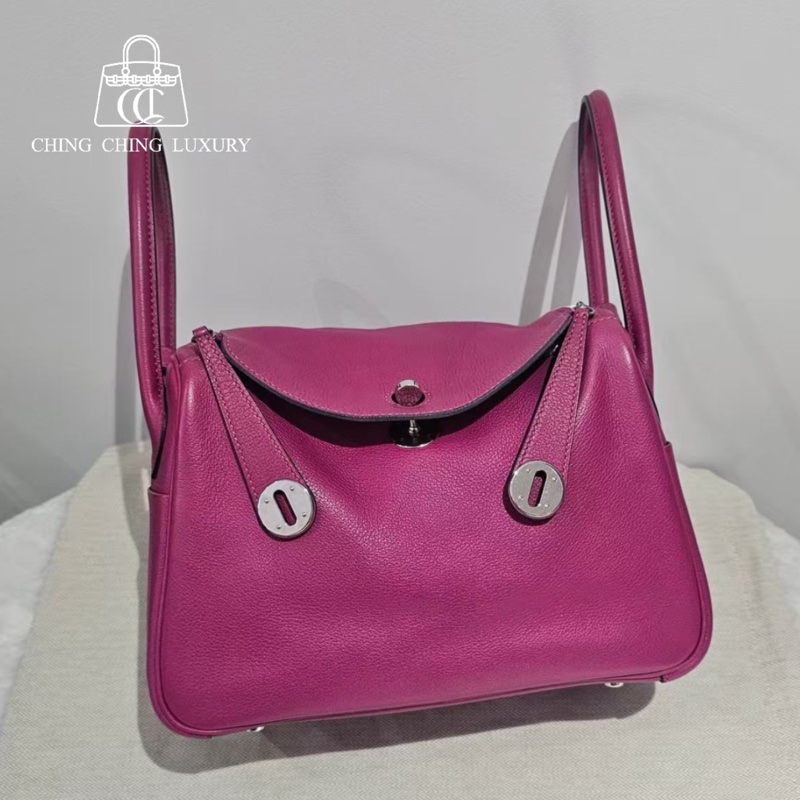 🌈Hermes💗Lindy 26💗L3玫瑰紫色銀扣🌟98新🌟evercolor皮🌟-0