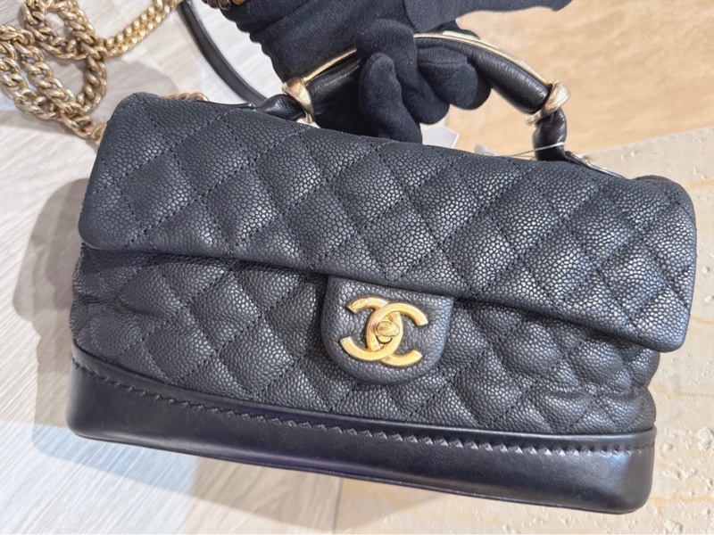 CHANEL 黑色軟荔枝牛皮手提包 18開-2