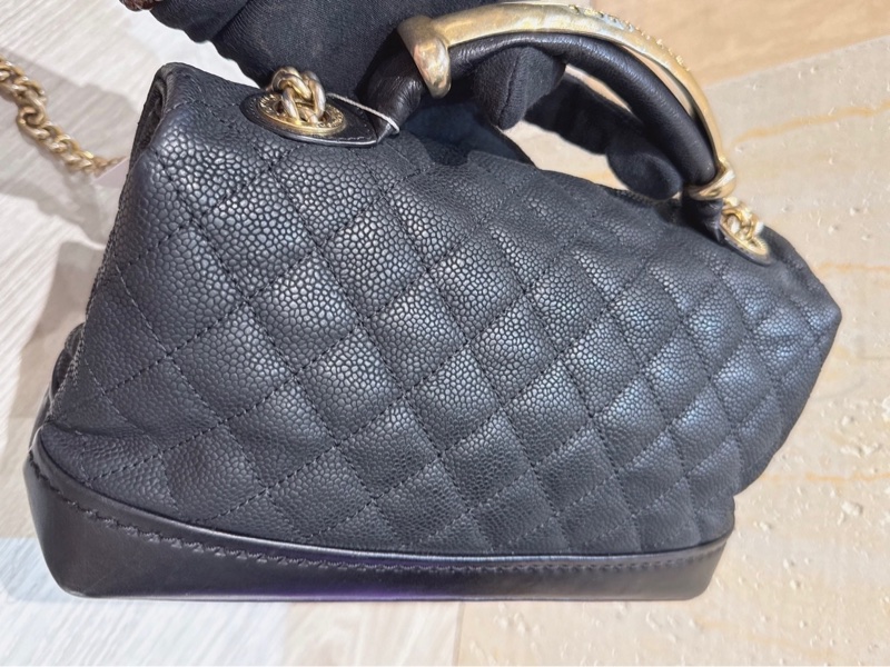 CHANEL 黑色軟荔枝牛皮手提包 18開-4
