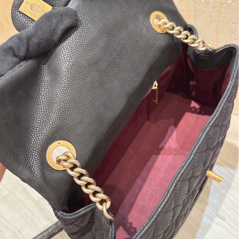 CHANEL 黑色軟荔枝牛皮手提包 18開-8