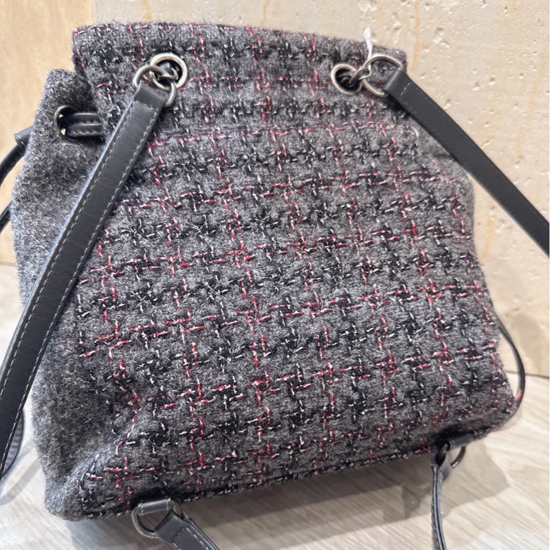 CHANEL 灰色毛呢雙肩包後背包 23開-3