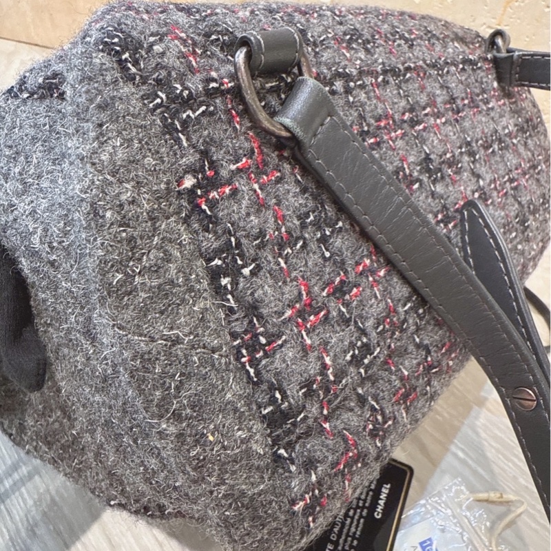 CHANEL 灰色毛呢雙肩包後背包 23開-4