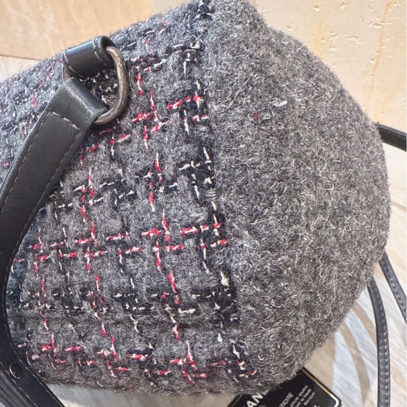 CHANEL 灰色毛呢雙肩包後背包 23開-5