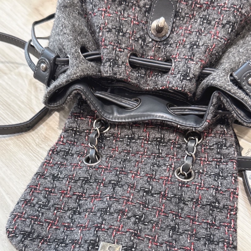 CHANEL 灰色毛呢雙肩包後背包 23開-7