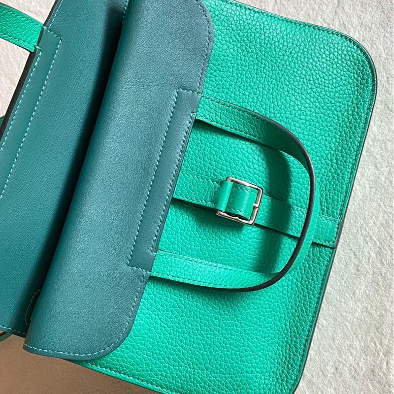 🌈Hermes💚Halzan 25💚竹子綠內拼孔雀綠銀扣🌟99新🌟TC皮🌟Stamp Z🌟-1