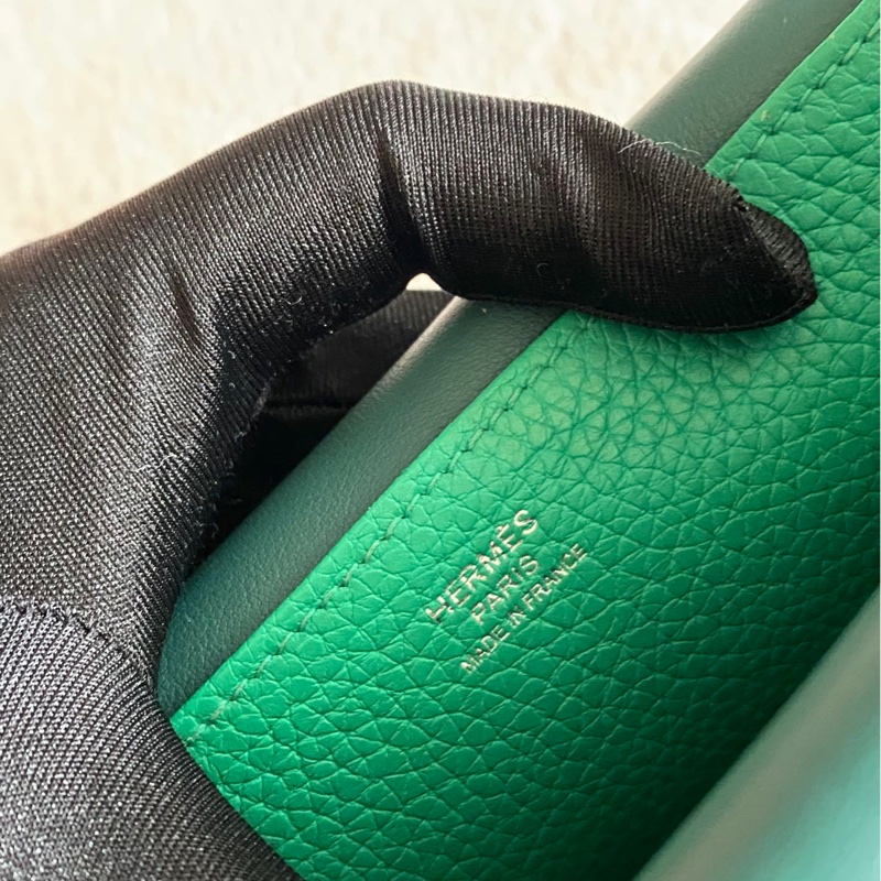 🌈Hermes💚Halzan 25💚竹子綠內拼孔雀綠銀扣🌟99新🌟TC皮🌟Stamp Z🌟-3